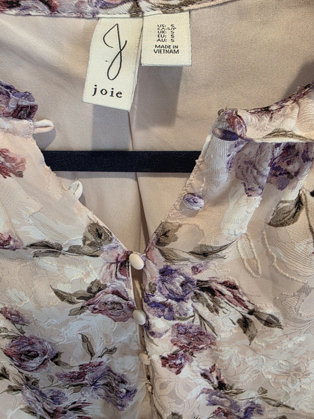 Joie Floral Ruffle V-Neck Blouse in Blush and Lavender - Picture 3 of 5
